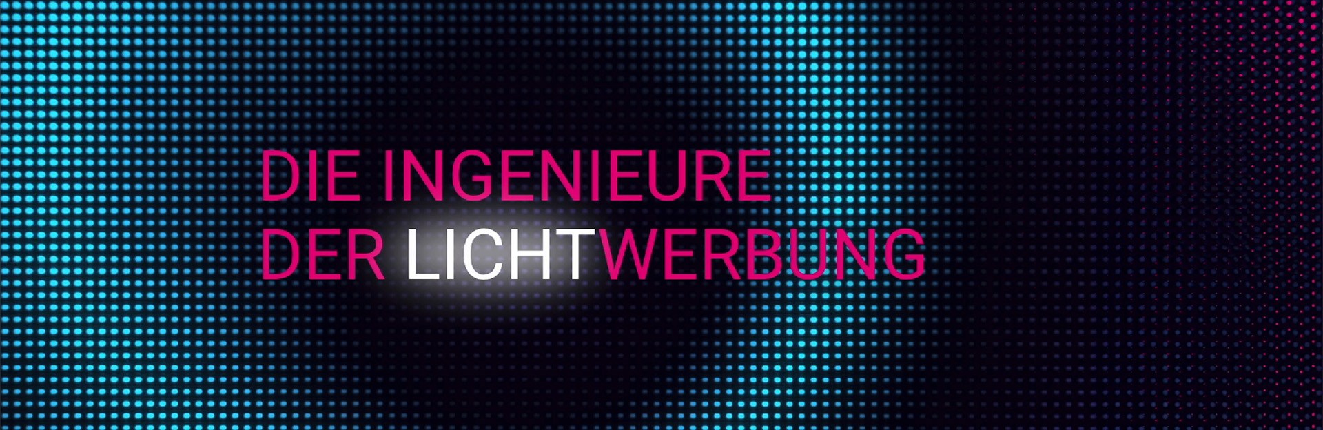 Der Slogan „Die Ingenieure der Lichtwerbung“ auf einem modernen LED-Hintergrund. Guttenberger & Partner unterstreichen hier ihre führende Rolle in der Entwicklung und Umsetzung innovativer Lichtwerbungslösungen.
