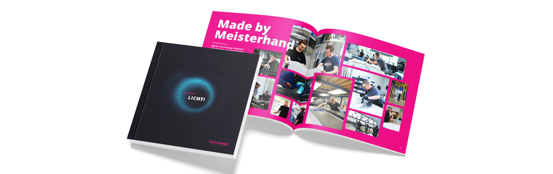 Der Slogan „Die Ingenieure der Lichtwerbung“ auf einem modernen LED-Hintergrund. Guttenberger & Partner unterstreichen hier ihre führende Rolle in der Entwicklung und Umsetzung innovativer Lichtwerbungslösungen.
